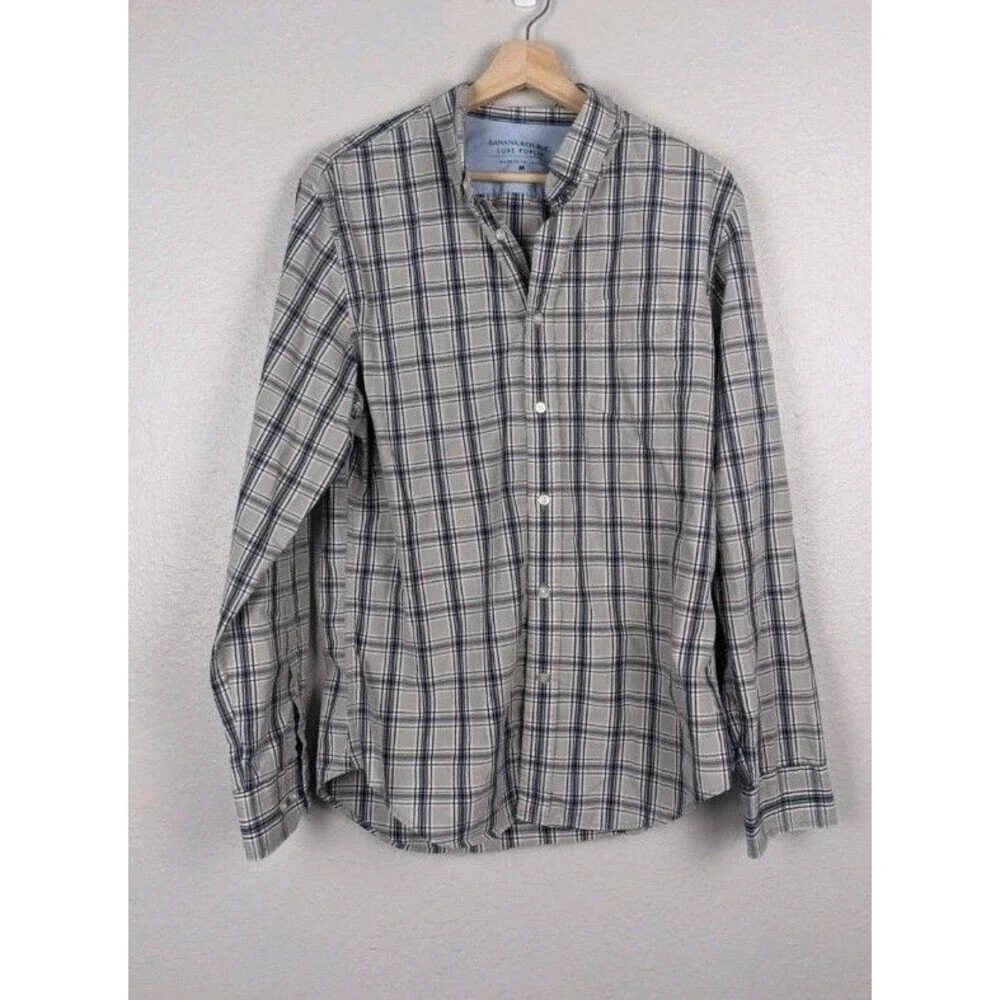 Banana Republic Luxe Poplin Grant Slim LONG SLEEVE SHIRT sz M men Preppy 190‎